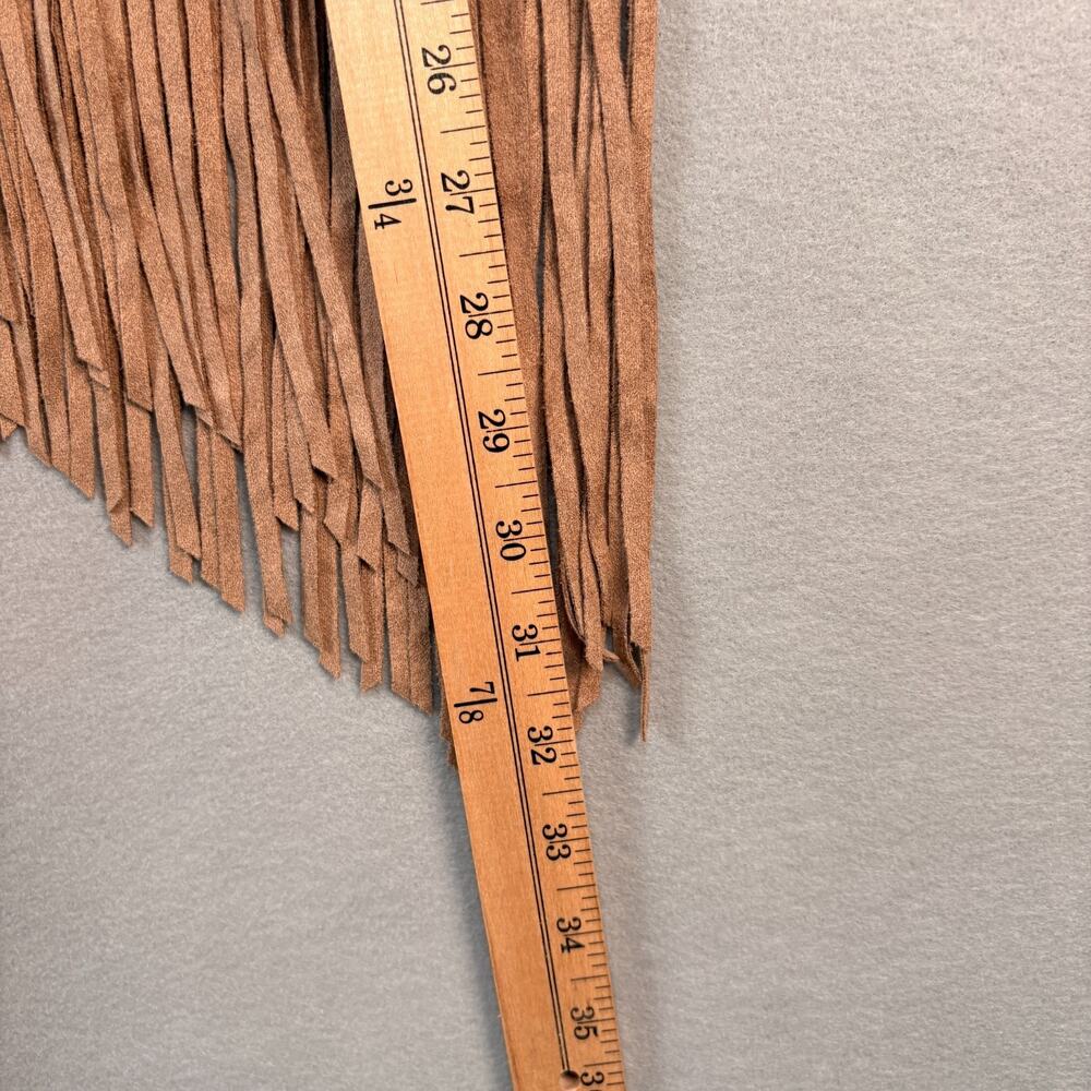 Wishlist Camel Faux Suede Asymmetrical Fringe Mini Skirt NWT Size Large - Picture 5 of 8